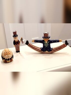 James Haddon Signed 3 PIECES Americana Handcarved Wooded Folk Art Figurines